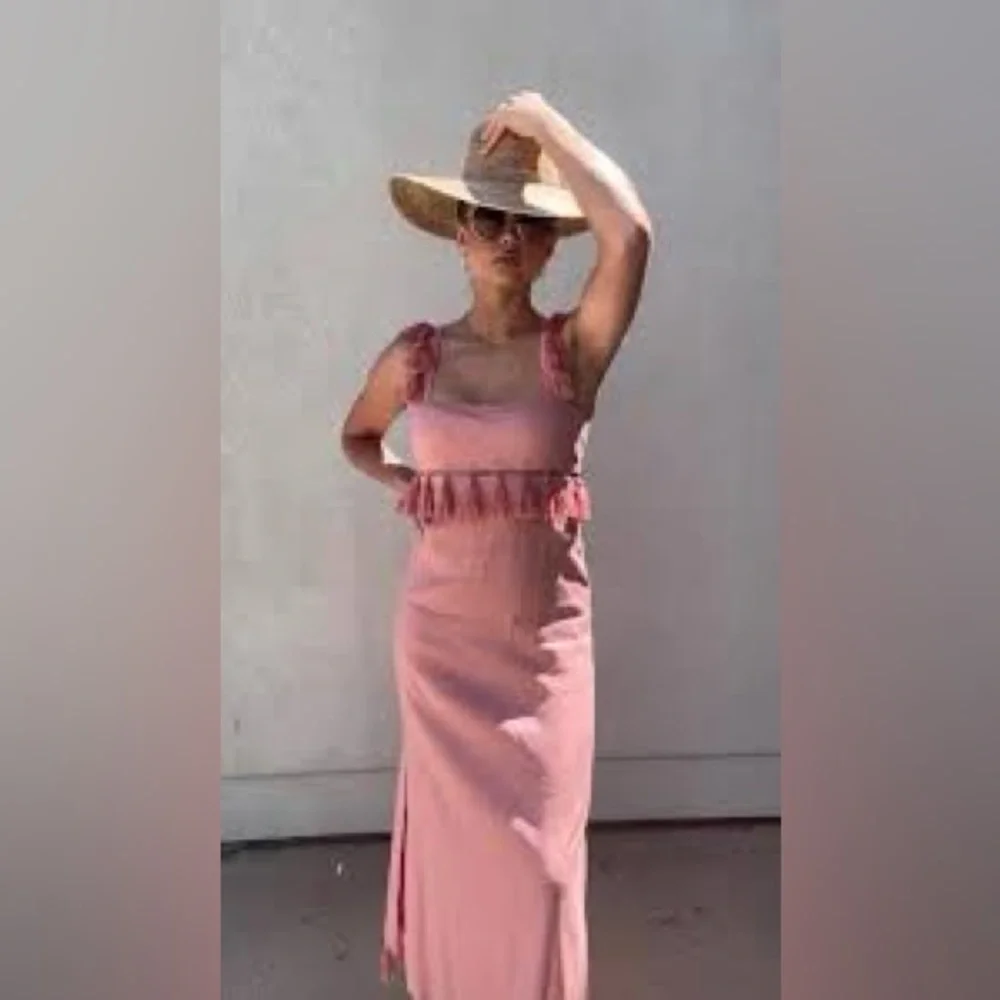 Antonio Melani 12, 14Pink Nat Note Cici Tassel Linen Maxi Dress Sleeveless NWT - Picture 4 of 16